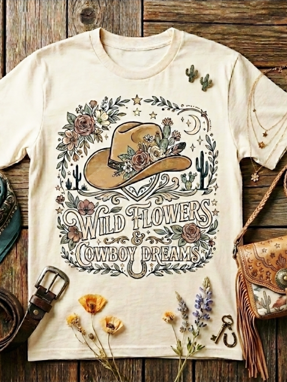 Wild Flowers & Cowboy Dreams Tee • Western Cowgirl Graphic Shirt • Floral Cowboy